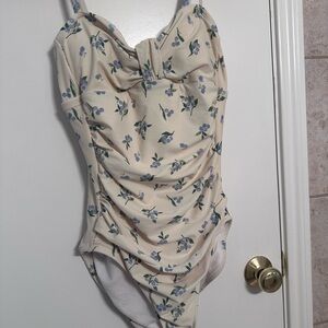 Target Floral One Piece Swimsuit - Cream and Blue